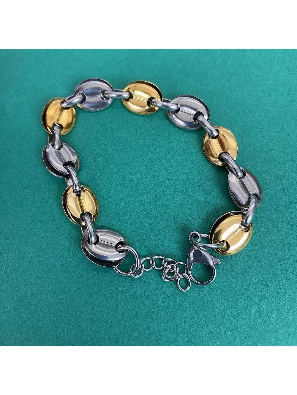 Y2k 2000s style Coffee Bean Stainless Steel Silver and Gold Bracelet. High